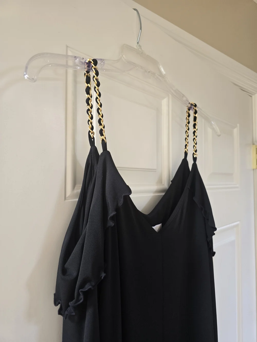 Michael Kors Black Cold-Shoulder Chain-Strap Long Sleeve Dress
